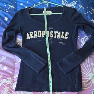 Aeropostale Navy Waffle Knit Thermal Mallcore y2k 2000s 00s Cuffed Sleeve sz L